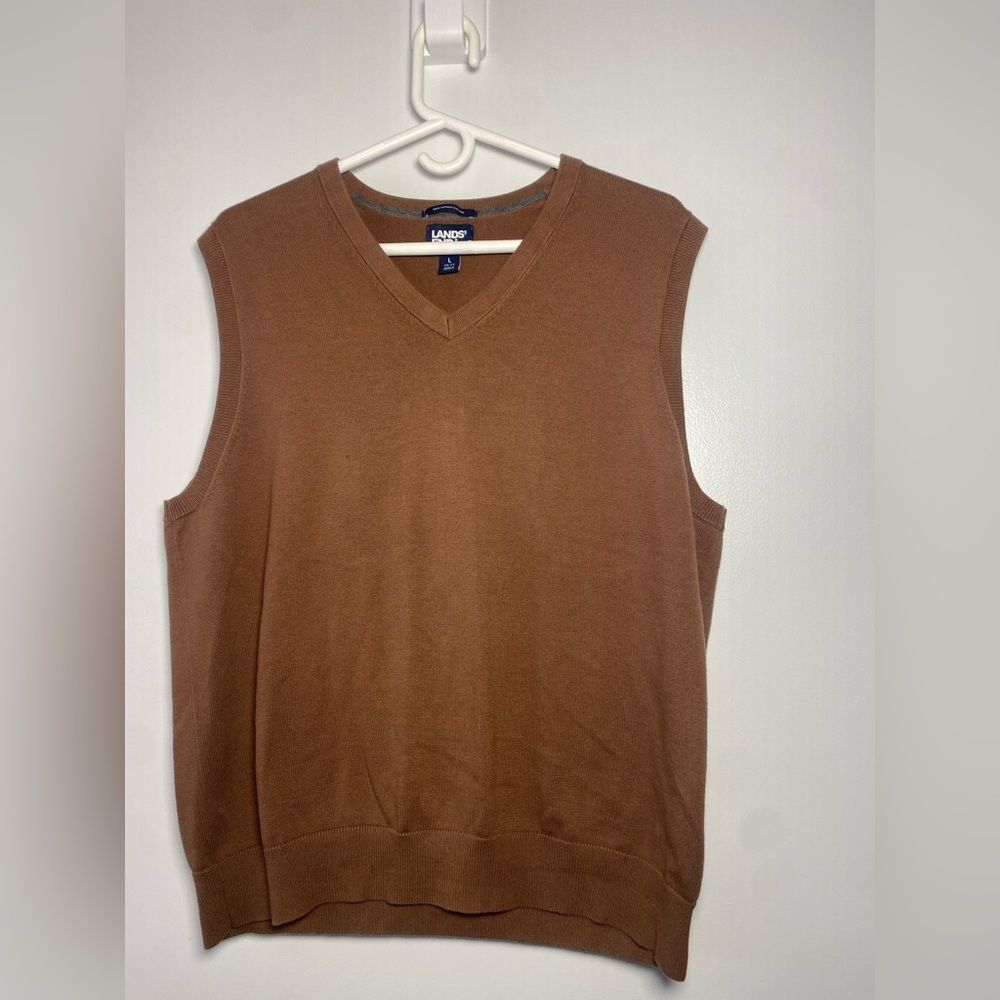 Lands' End Men's V-Neck Milk Chocolate Supima Cotton Sweater Vest